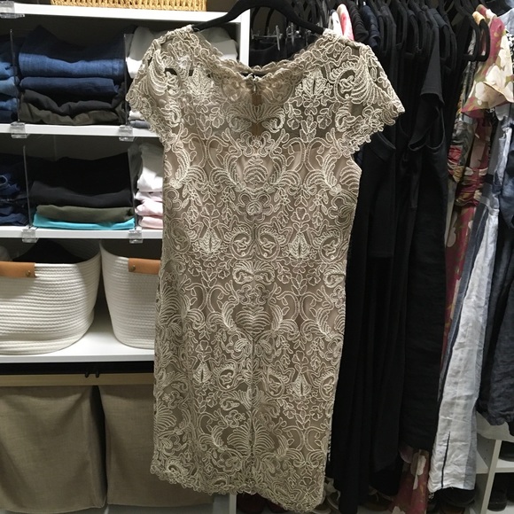 Tadashi Shoji Corded Embroidery on Tulle Cap Sleeve Dress - Size 14 EUC - Picture 2 of 7